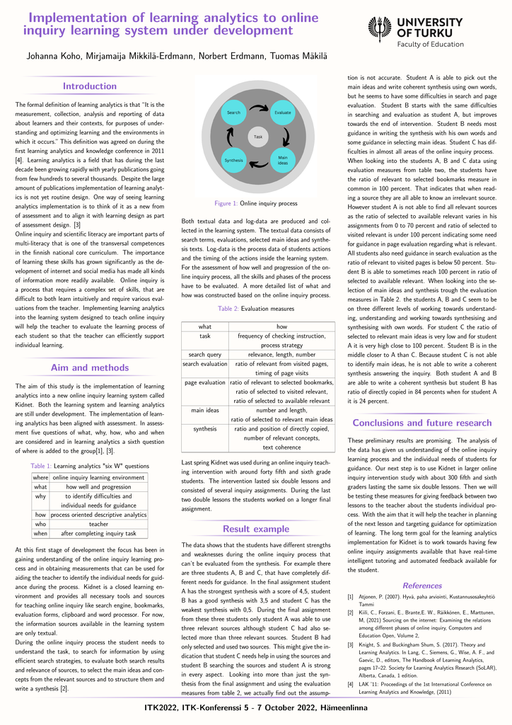 Implementation of learning analytics to online inquiry learning system under development 